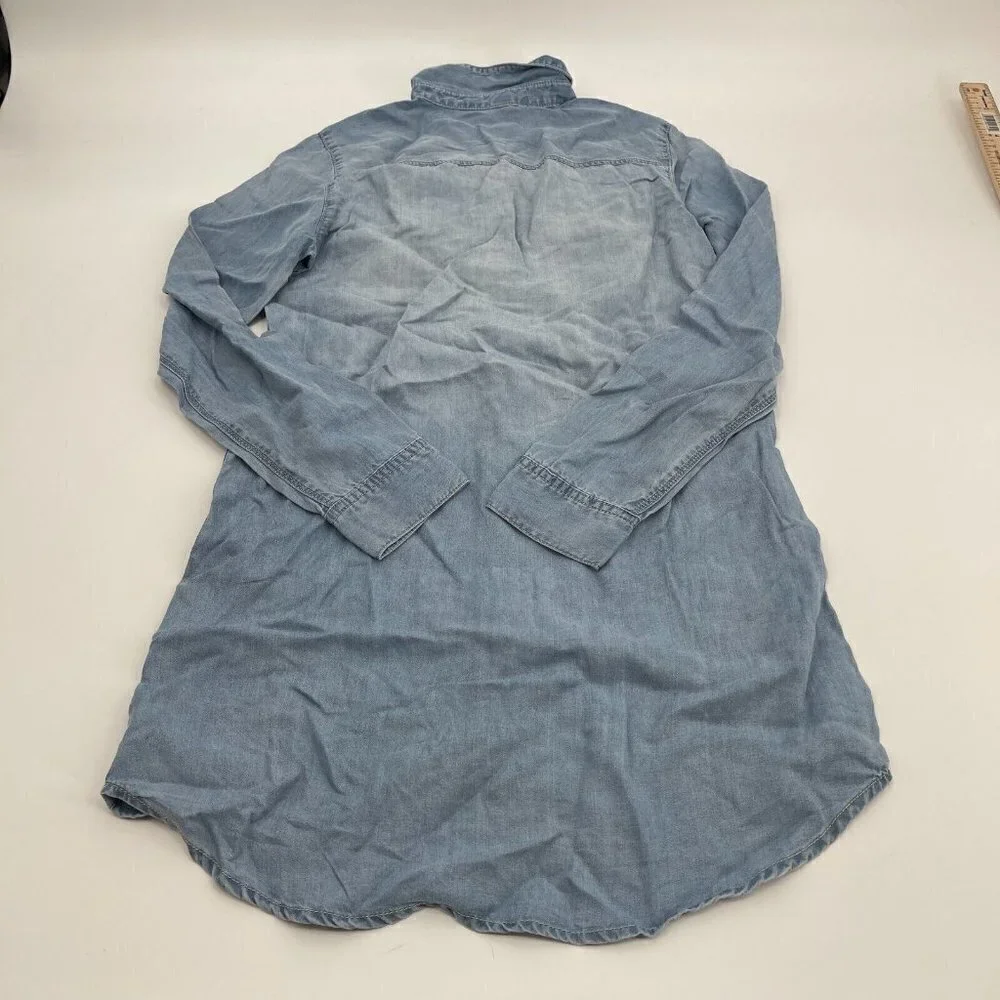 H&M Dress 0 Womens Blue Lightweight Shirt Dress Chambray Collared Casual New